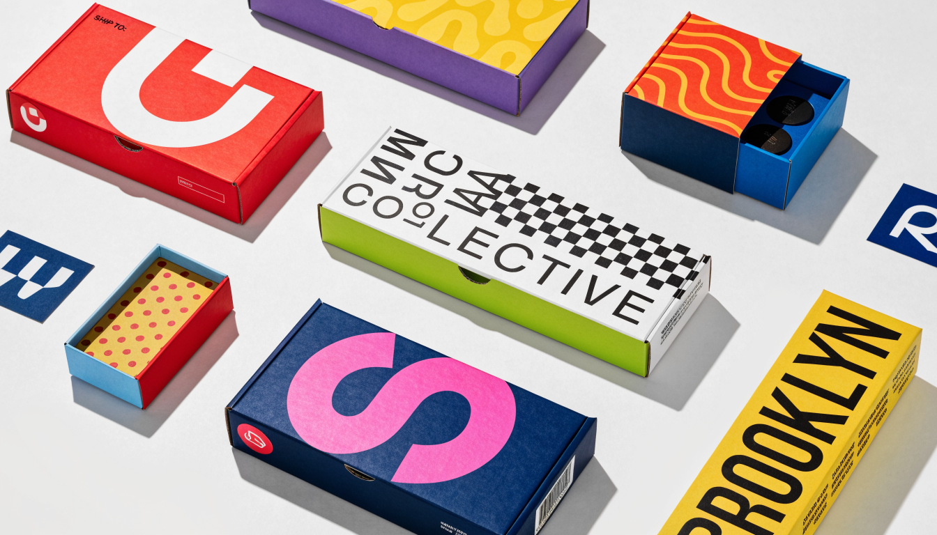 Colorful variety of custom branded packaging boxes